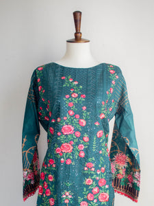 Bin Saeed 3PC Forest Green (FW19) - Sanyra | Ethnic designer clothing